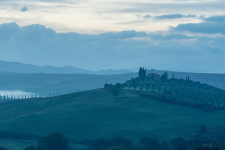 SIENA,ITALY-OCTOBER 20, 2016:Tuscany landscape countryside in the morning.Wonderful field nature view in Italy.のeditorial素材