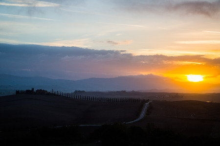 SIENA,ITALY-OCTOBER 20, 2016:Tuscany landscape countryside in the morning.Wonderful field nature view in Italy.のeditorial素材