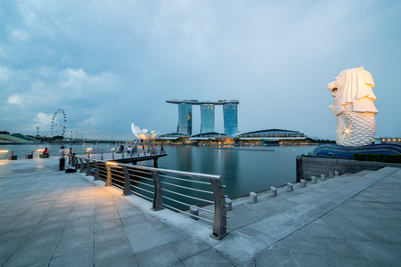 MARINA ,SINGAPORE -June 3 2016: Singapore skyline city marina bay night space with blue sky.のeditorial素材