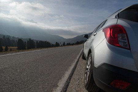 Car rental for your trip travel that stoped beside the road in Bolzano ,Italy.の写真素材