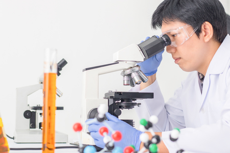 Microscope laboratory research room with white background.の写真素材