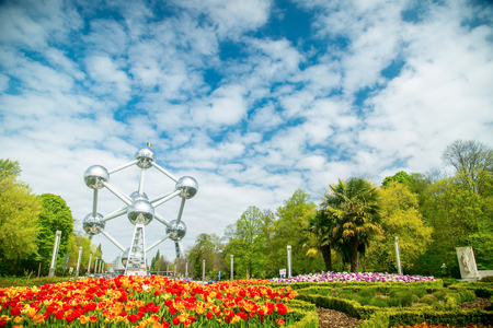 BRUSSELS ,BELGIUM - April 24 ,2017: Atomium structure and landmark building for Eruopen meeting Engineer by Andre Waterkeyn for Brussels World's Fair in 1958.のeditorial素材
