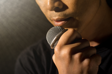 Microphone music concept ,the star singing a song on the stage concert.の写真素材