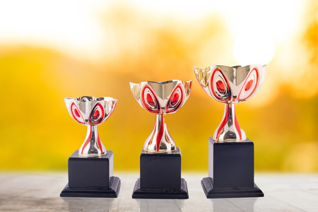 Three trophy awards for winner champion prize.の写真素材