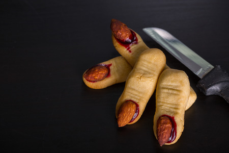 Zombie finger cookie food for halloween holiday.の写真素材