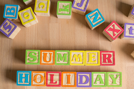 Summer holiday vacation wood cube texts concept.の写真素材