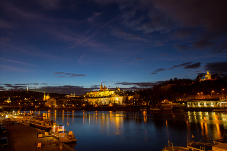 Prague Castle beside Vltava river in Twilight Time.のeditorial素材