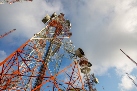 Telecommunication wireless technology with blue skyの写真素材