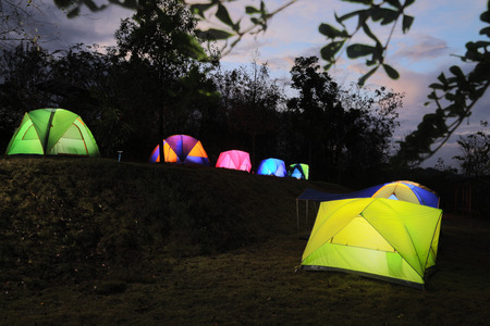Camping tent tourist adventure on the mountain.の写真素材