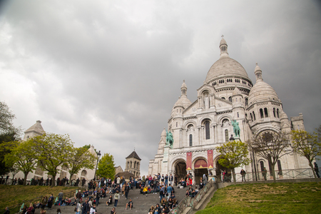PARIS,FRANCE -April 27 ,2017 : The Sacre Coeur Basilica where design by Paul Abadie in 1875 in Paris ,France.のeditorial素材