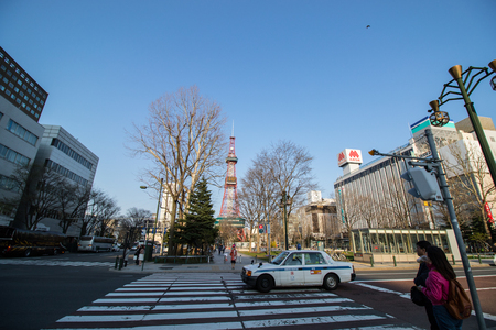 SAPPORO,JAPAN - April 25,2016 : Antenna tower sky TV landmark of Sapporo city for tourist people come to visit in Japan.のeditorial素材