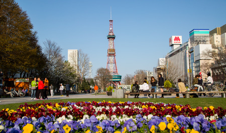 SAPPORO,JAPAN - April 25,2016 : Antenna tower sky TV landmark of Sapporo city for tourist people come to visit in Japan.のeditorial素材