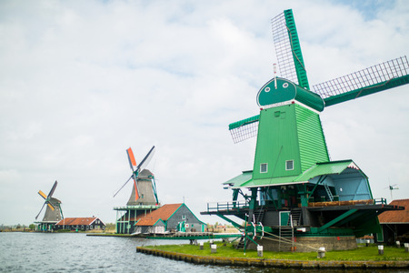 Natherland,Zaanse Schans - April 21,2017 : Windwill traditional for agriculture and tourist people visit this landamrk in Natherland.のeditorial素材