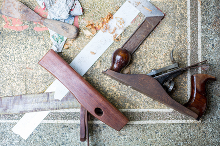 Carpenter wood tool on the tableの写真素材