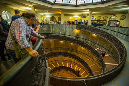 ROME,ITALY - October 18 2018: Spiral, staircase for tourist people going down to exist to terminal museum.のeditorial素材