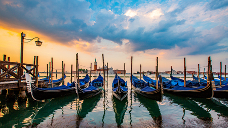 Gondola service tourist people travel around Venice in Italy.の写真素材