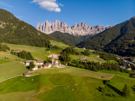 Bolzano landscape village and small church in Italy.のeditorial素材