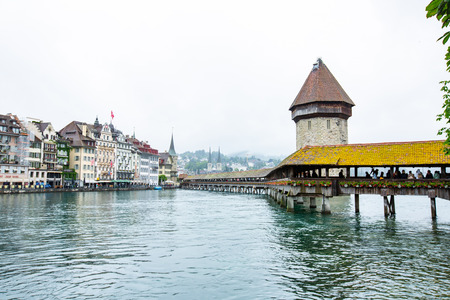 Chapel Bridge ,Kapellbrucke in Switzerlandのeditorial素材