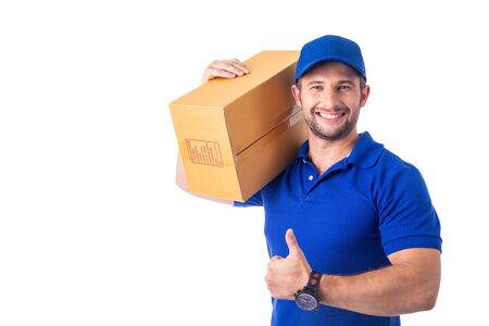 Delivery worker holding carton for ship to  Customerの写真素材