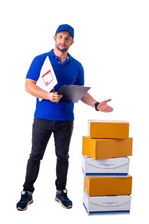 Delivery worker holding carton for ship to 
Customerの写真素材