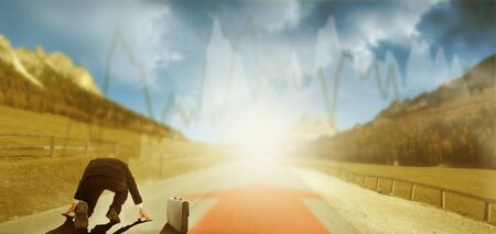 Businessman start for run to flight with business crisis money concept.の写真素材