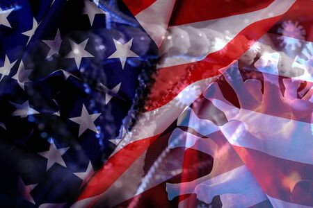 Corona virus with United state flag background.の写真素材
