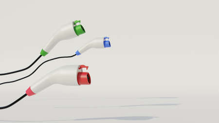 Electric vehicle charging plug  red green and blue with 3D rendering for EV car.Friendly Eco energy...