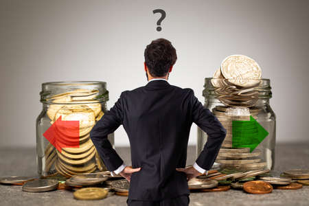 Investor decision to invest with his business.Analysis marketing for investment finance and currency money.Growth concept.Trade and mortgage.の写真素材