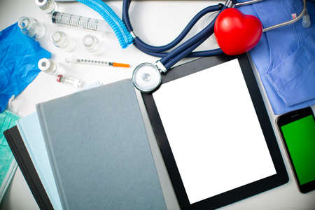 Health care medicine background copy space.Specialist cardiology professional special list for your heart.Banner concept.Doctor health care conceptual .Medical uniform professional.の写真素材