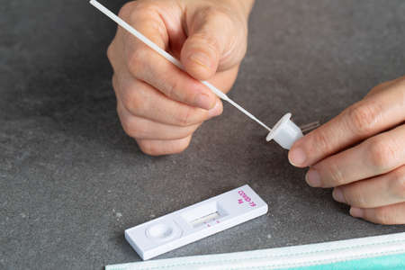 Self ripid kits test for check covid -19 Ag or ATK.Check yourself with Antigen test kits for swab nasal to check virus result.Pandemic corana virus.の写真素材