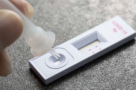 Self ripid kits test for check covid -19 Ag or ATK.Check yourself with Antigen test kits for swab nasal to check virus result.Pandemic corana virus.の写真素材