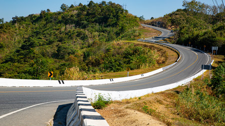 Curve road three number shape way for transportation in Thailand.の写真素材