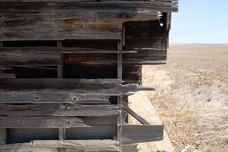 Detail of a weathered abandoned wooden building.の写真素材