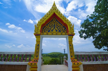 a door of Thai temple,Thailandの写真素材