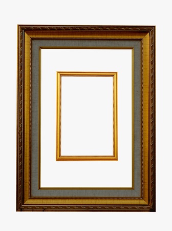 ancient style golden wood photo image frame isolated の写真素材