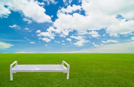 white chair under the blue skyの写真素材