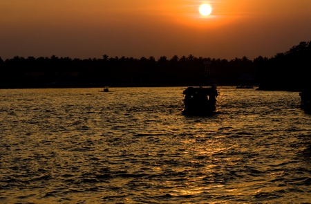 sunset at Meklong river,Umphawah Thailandの写真素材
