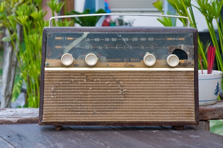 Vintage fashioned radio on a tableのeditorial素材