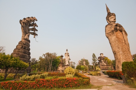 stucco ancient architecture in Sala Kaew Ku - Thai temple in hindu style, Nhongkhai Province Thailand の写真素材