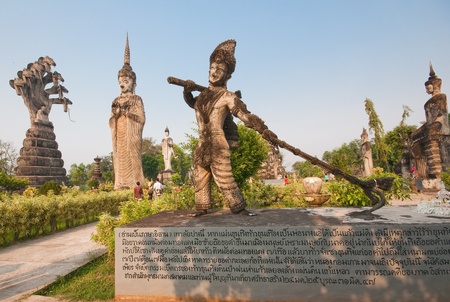 stucco ancient architecture in Sala Kaew Ku - Thai temple in hindu style, Nhongkhai Province Thailand の写真素材