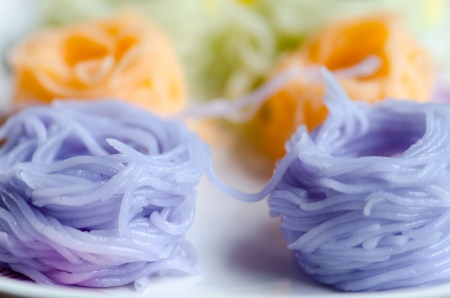 colorful of Thai vermicelli eaten with curry の写真素材