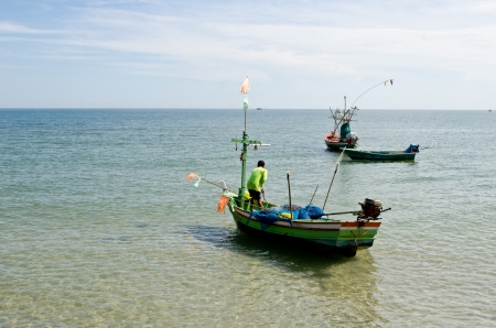 Fishing boat in the sea , Hua Hin Thailandの写真素材