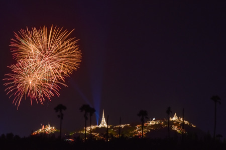 Fireworks festival above Phra Nakhon Khiri in phetchaburi province, thailandの写真素材