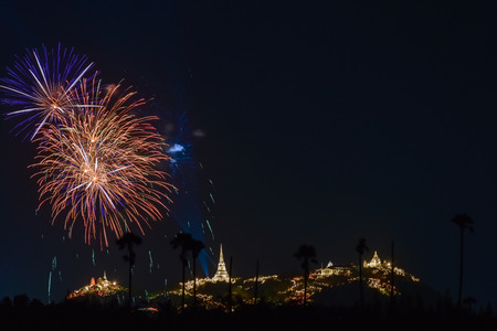Fireworks festival above Phra Nakhon Khiri in phetchaburi province, thailandの写真素材