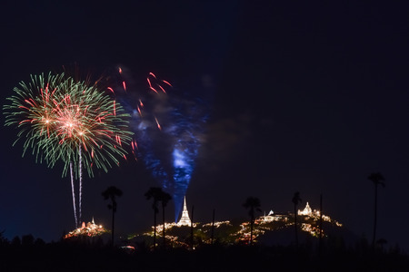 Fireworks festival above Phra Nakhon Khiri in phetchaburi province, thailandの写真素材
