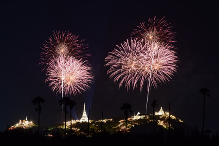 Fireworks festival above Phra Nakhon Khiri in phetchaburi province, thailandの写真素材