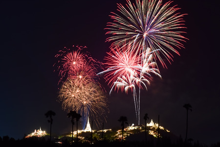 Fireworks festival above Phra Nakhon Khiri in phetchaburi province, thailandの写真素材