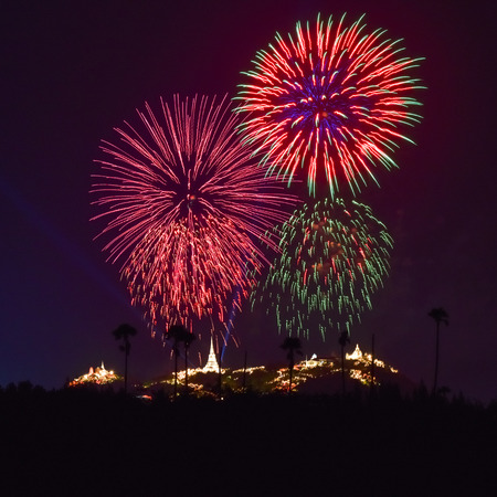 Fireworks festival above Phra Nakhon Khiri in phetchaburi province, thailandの写真素材