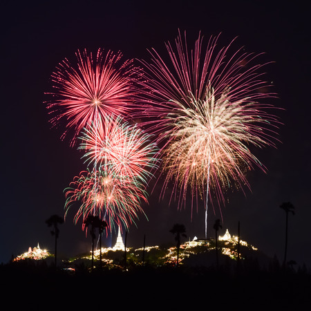 Fireworks festival above Phra Nakhon Khiri in phetchaburi province, thailandの写真素材