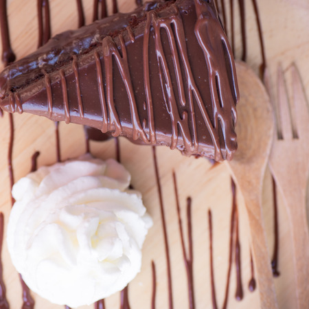 dish of delicious dessert with Chocolate cakeの写真素材